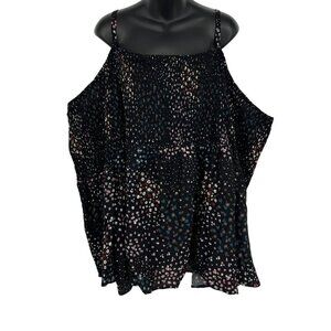 Torrid Plus 5X Black Challis Cold Shoulder Smock Blouse Wild Daisy Trail Floral